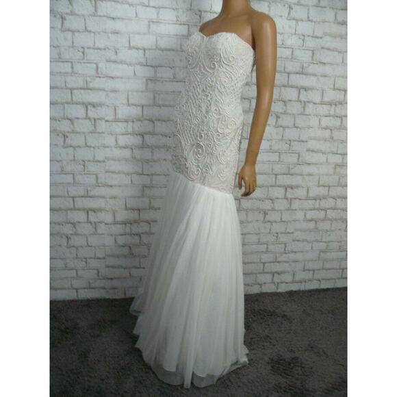 $449 Adrianna Papell Ivory Pearl Beaded Strapless Wedding Prom Dress 6 NEW - Picture 6 of 11